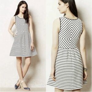 Women’s Maeve Anthropologie Fit Flare Knit Classic Black White Stripe Mini Dress